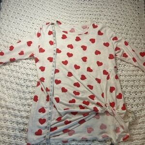 Red Heart Patterned Long Sleeve Top Valentine’s Day retro large